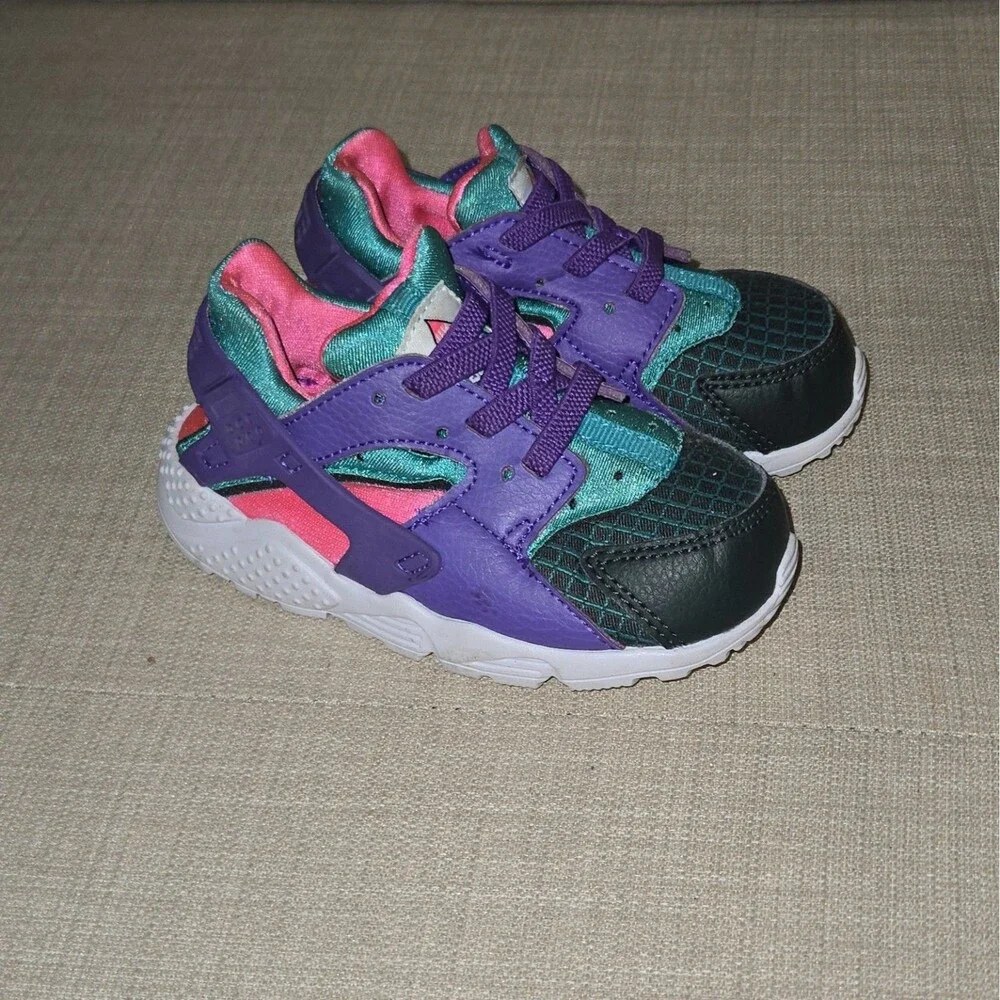 Nike Huarache Run Unisex Kids Purple/Teal/Pink Sneakers US 7C EU 23.5